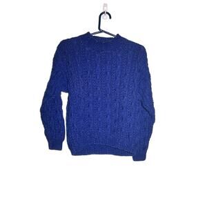 Cape Isle Knitters Womens Blue Cable Knit Sweater Medium Hand Knit Cold Weather